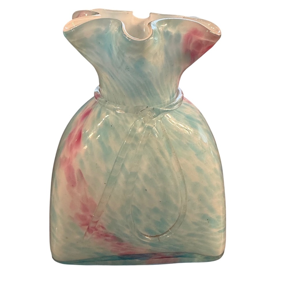 Vintage Murano Pastel End of Day Blown Glass Money Bag Vase 7" Pontil